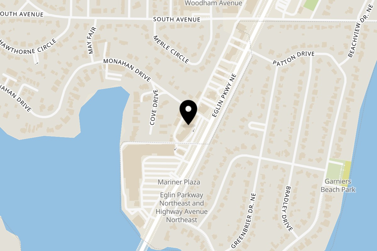 Map showing the location of Sebastiano's Pizza on 246 Eglin Pkwy NE in Fort Walton Beach